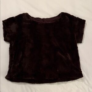 Maeve Anthropologie Plush dark purpleish brown  Short Sleeve Fur Top